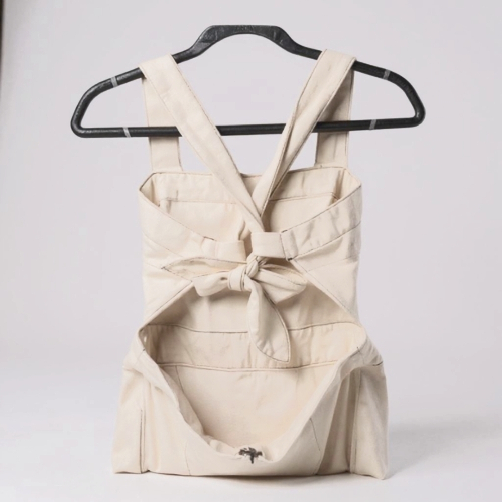 Future Collective Maxi Ivory Denim Bib Dress with Cute Bow Back - Picture 2 of 15